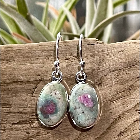 Natural Ruby in Fuchsite Sterling Silver Earrings - Picture 4 of 8